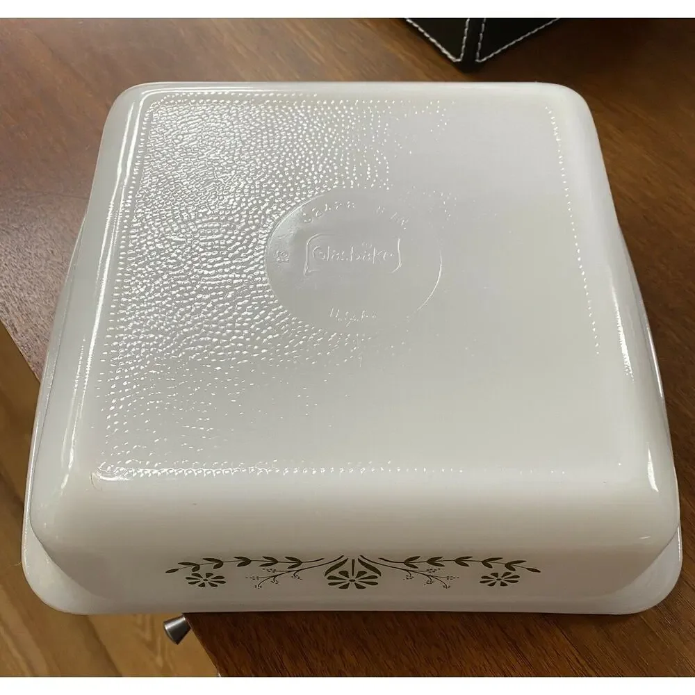 Glasbake Jeannette 8” Square Baking Dish‎ Jeannette #J2428 Green Floral Daisy